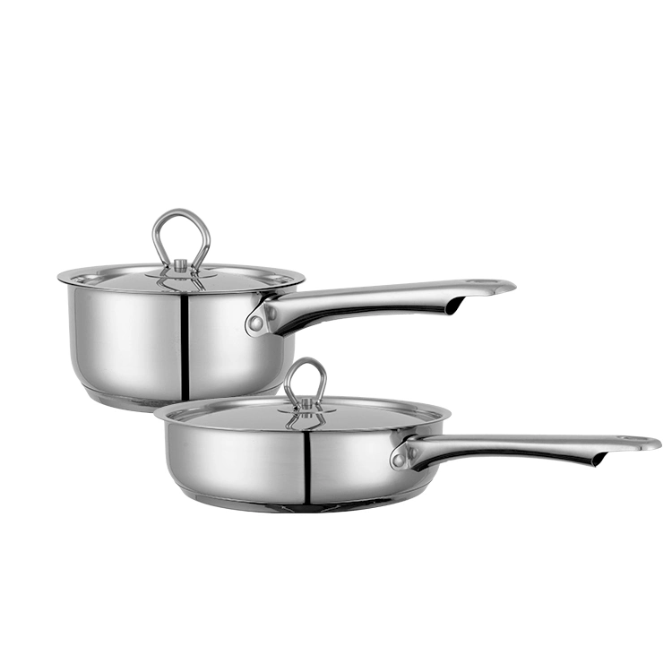 Cookware Set with Glass Lid, Suitable for Induction Hobs, 2 Pieces, Stainless Steel