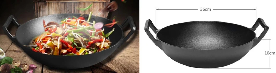 Custom Size Kitchen Cooking Utensils Cast Iron Chinese Wok with Lid