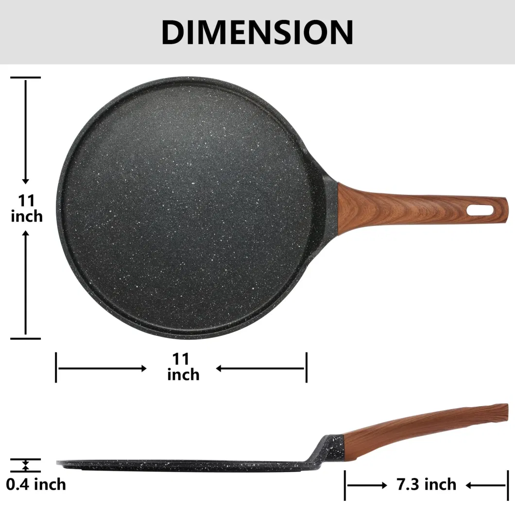 11-Inch Granite Coating Flat-Skillet Nonstick Crepe Tawa Dosa Tortilla Pan with Spreader