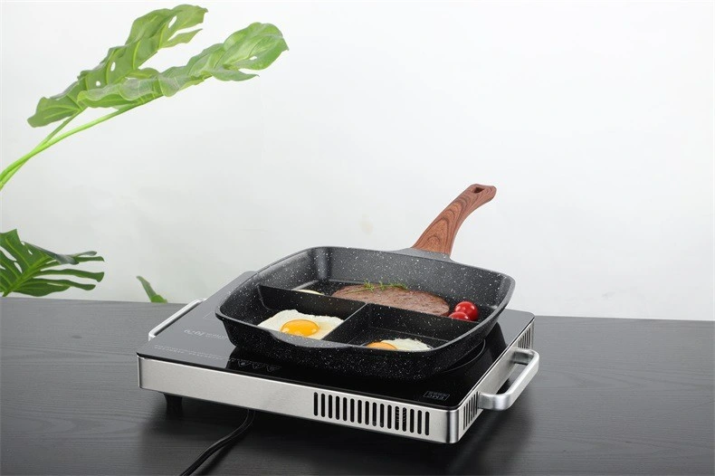 Aluminum Multifunctional Non Stick Induction Marble Divided Grill Pan 3-in-1 Breakfast Steak Frying Pan