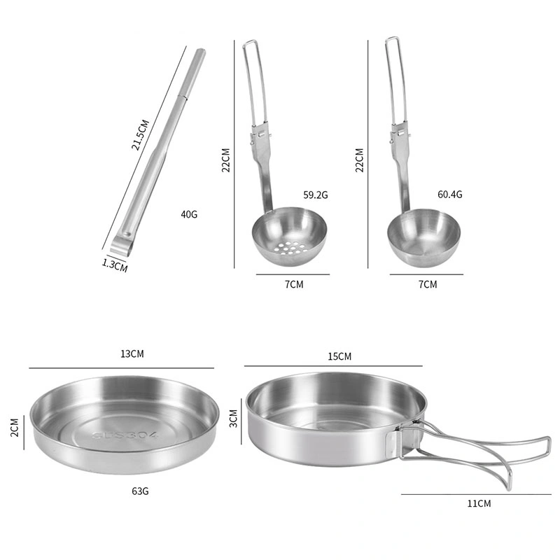 9PCS Outdoor Camping Hiking Cookware Set Portable Stainless Steel Kitchen Cooking Pan