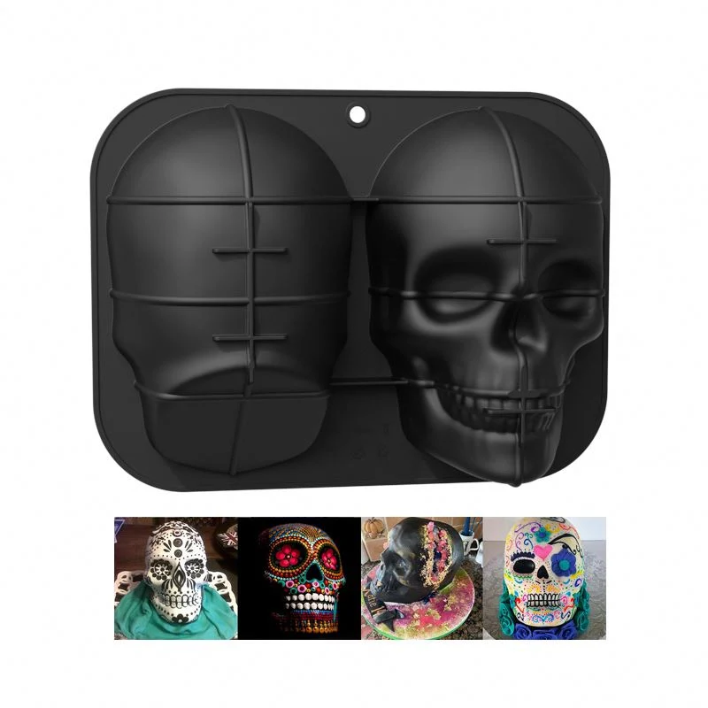 Large 3D Skull Silicone Ice Maker Trays Cake Pan Silicone Gelatin Cakelet Mold Skull Pizza Tin Baking Pan