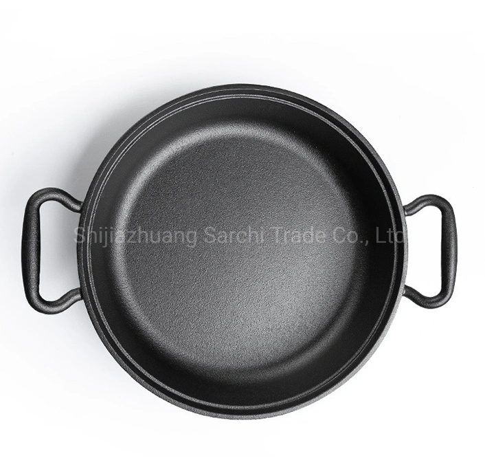 Wholesale Kitchen Cookware Pre-Seasoned Large Deep Stock Pot Cast Iron Skillet Frying Pan with Double Handle