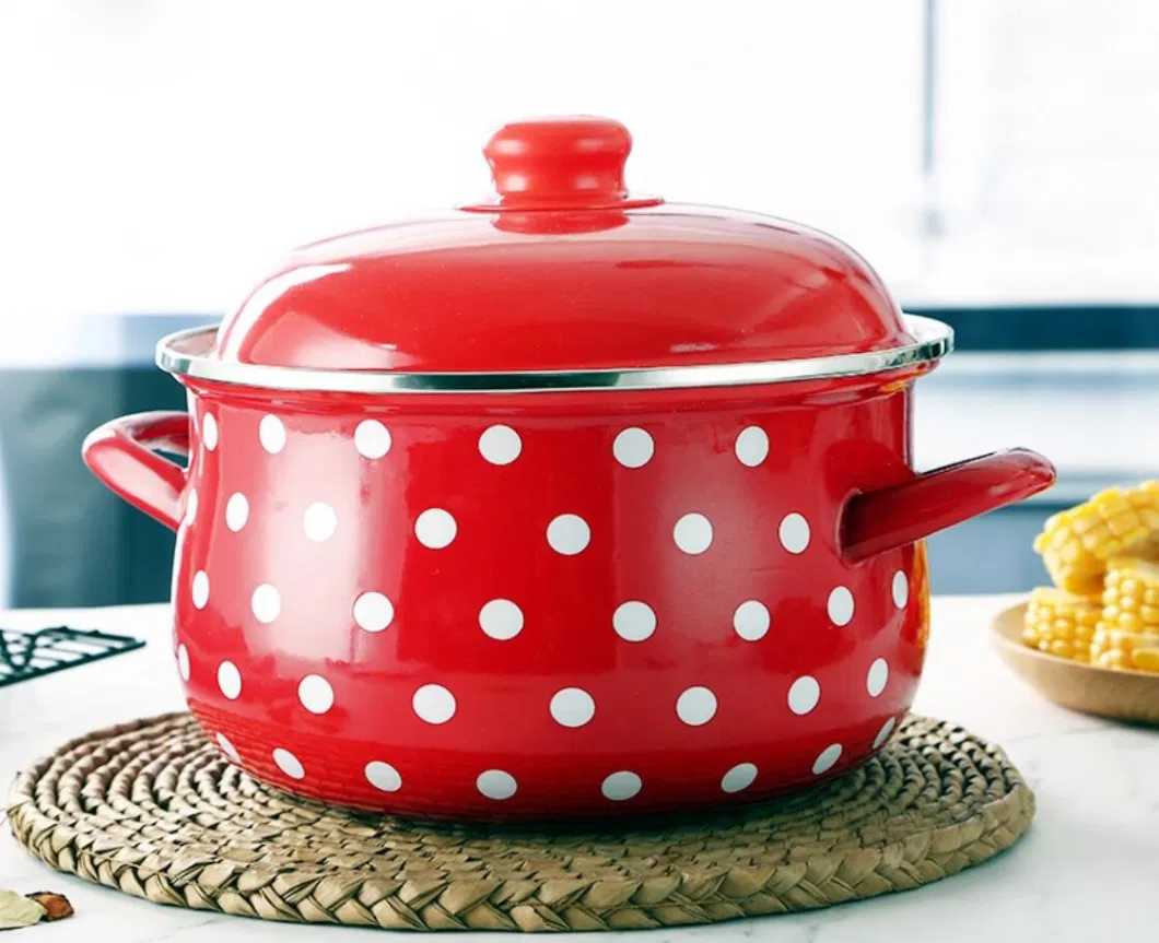 16/28/20/22/24cm Enamel Casserole Carbon Steel Enamelled Red and White DOT Food Cooking Pot Casserole Pot Soup Pot