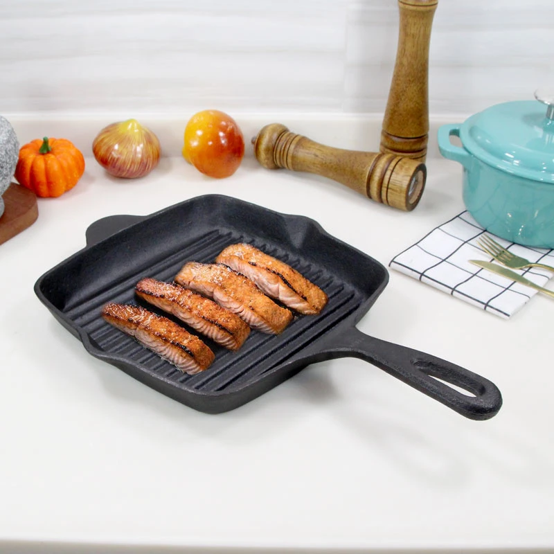 Factory Price Preseasoning Square Cast Iron Steak Grill Pan