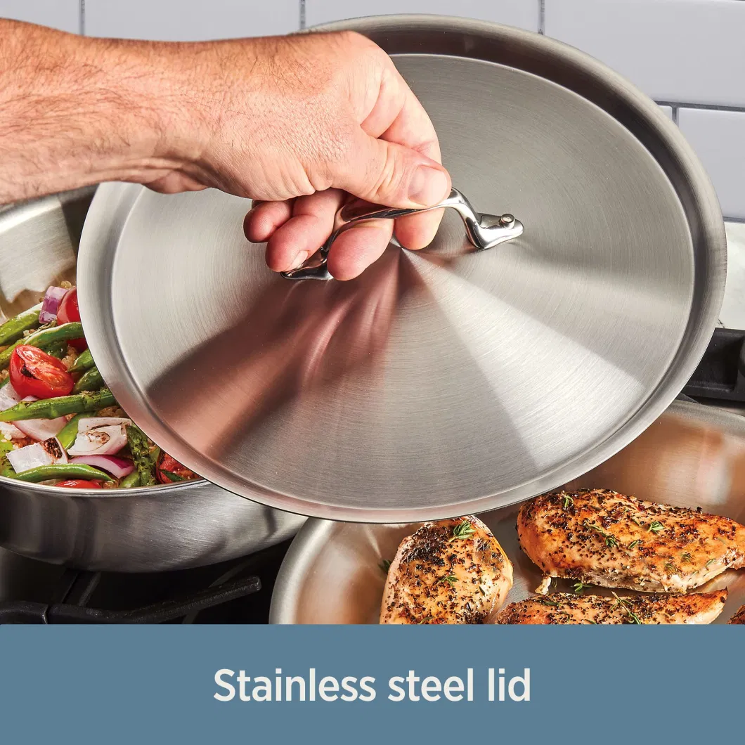 3-Ply Stainless-Steel Fry-Pan with Lid Induction Oven-Safe 600f Pots and Pans Cookware