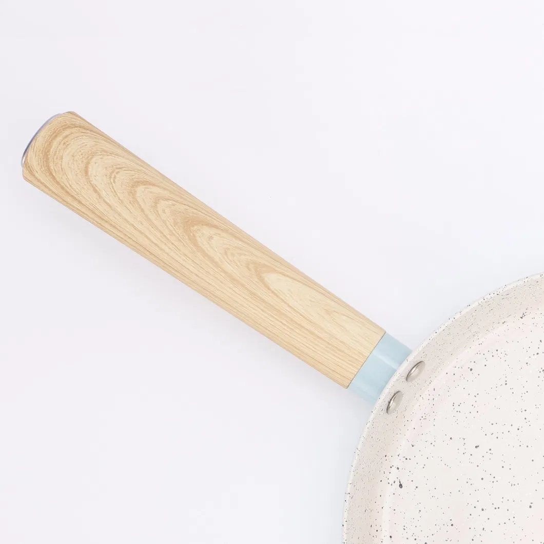 Wholesale Ceramic Nonstick Fry Pan 24/26/28cm Deep Frying Pan with Wood Pattern Bakelite Handle