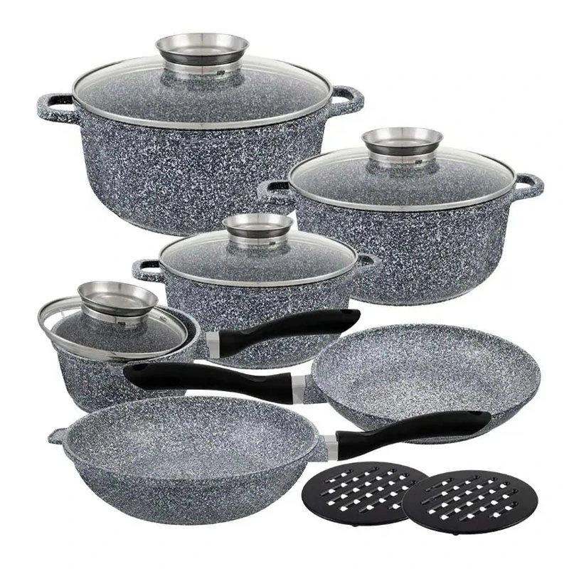 OEM 17PCS Die Cast Aluminum Square Pot Cookware Set with Granite Coating Deep Pan