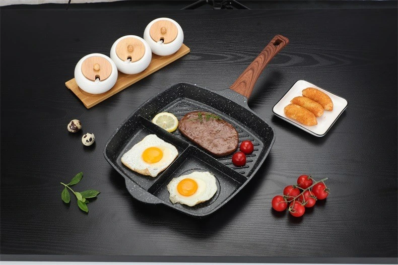 Aluminum Multifunctional Non Stick Induction Marble Divided Grill Pan 3-in-1 Breakfast Steak Frying Pan