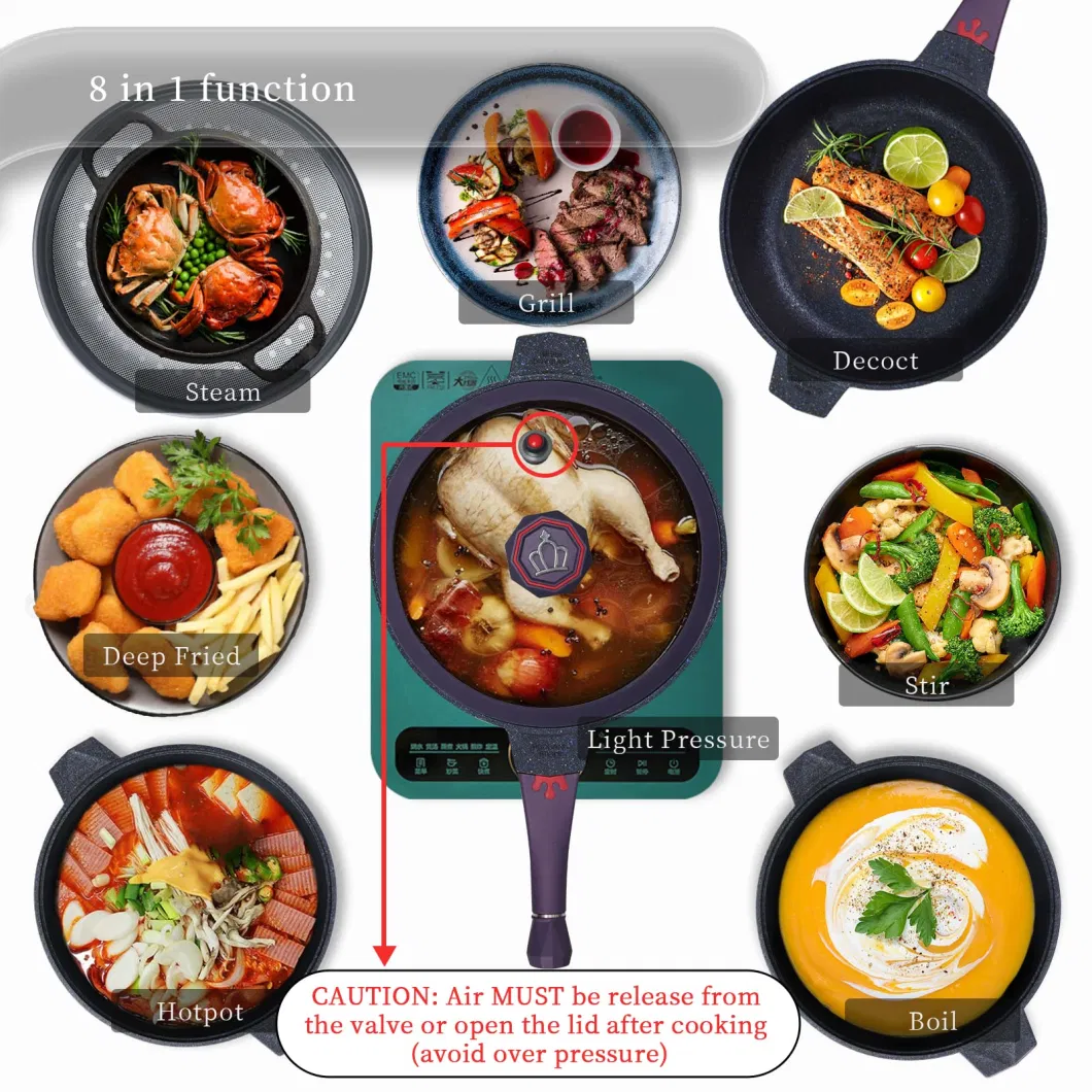 Multipurpose Heat-Indicator Nonstick-Deep-Frying-Pan with Glass Lid Stay-Cool-Handle Steamed Grid Dishwasher&Oven-Safe Works