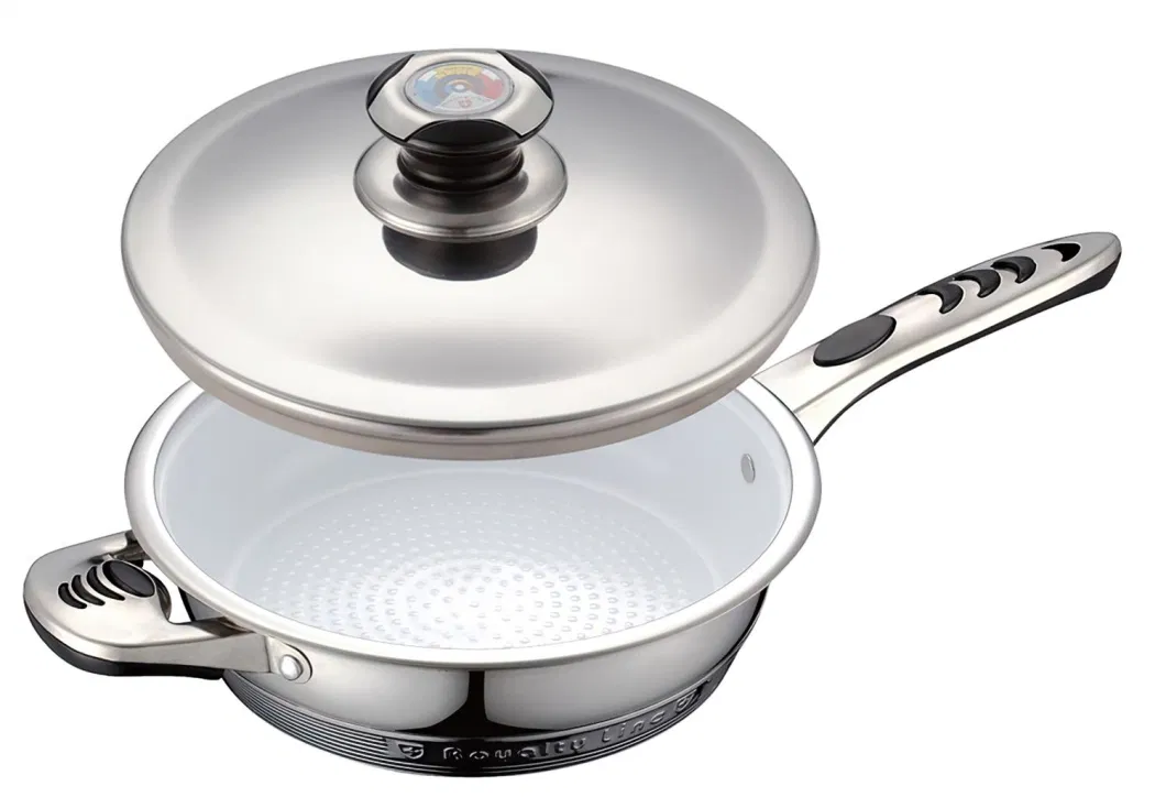 Kitchen Stainless Steel Wok Pan with Thermo Control Knob and Glass Lid, Induction Cookware, Nonstick Coating Available, Skillet Fry Pan Multi Stir Frying Pan