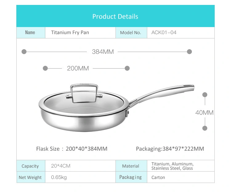 20cm High Quality Healthy Non-Stick Pure Titanium Cooking Fry Pan