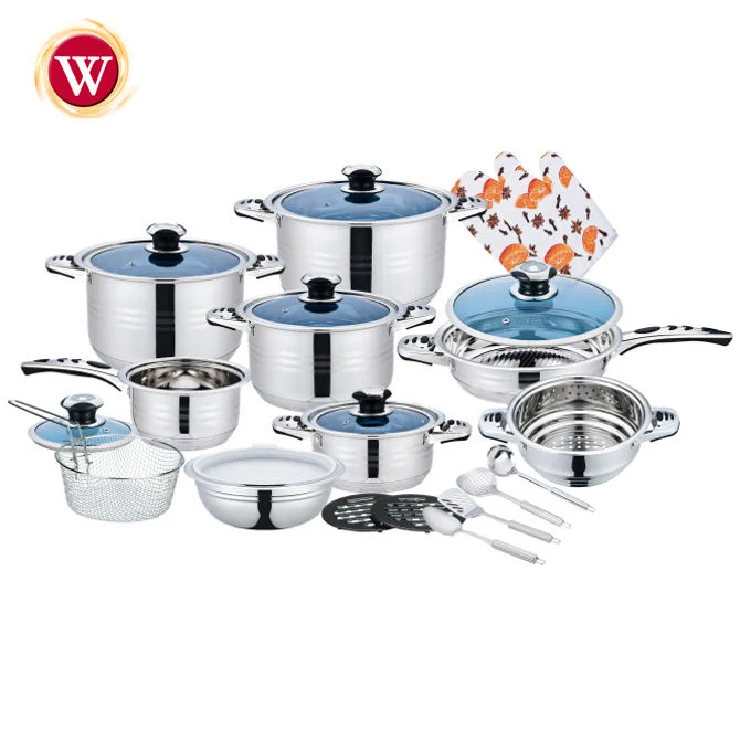 Hot Sell Stainless Steel Cookware Wide Edge Induction Cookware Set Cooking Pot and Pan with Glass Lid