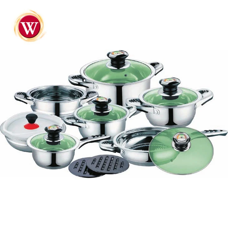 Hot Sell Stainless Steel Cookware Wide Edge Induction Cookware Set Cooking Pot and Pan with Glass Lid