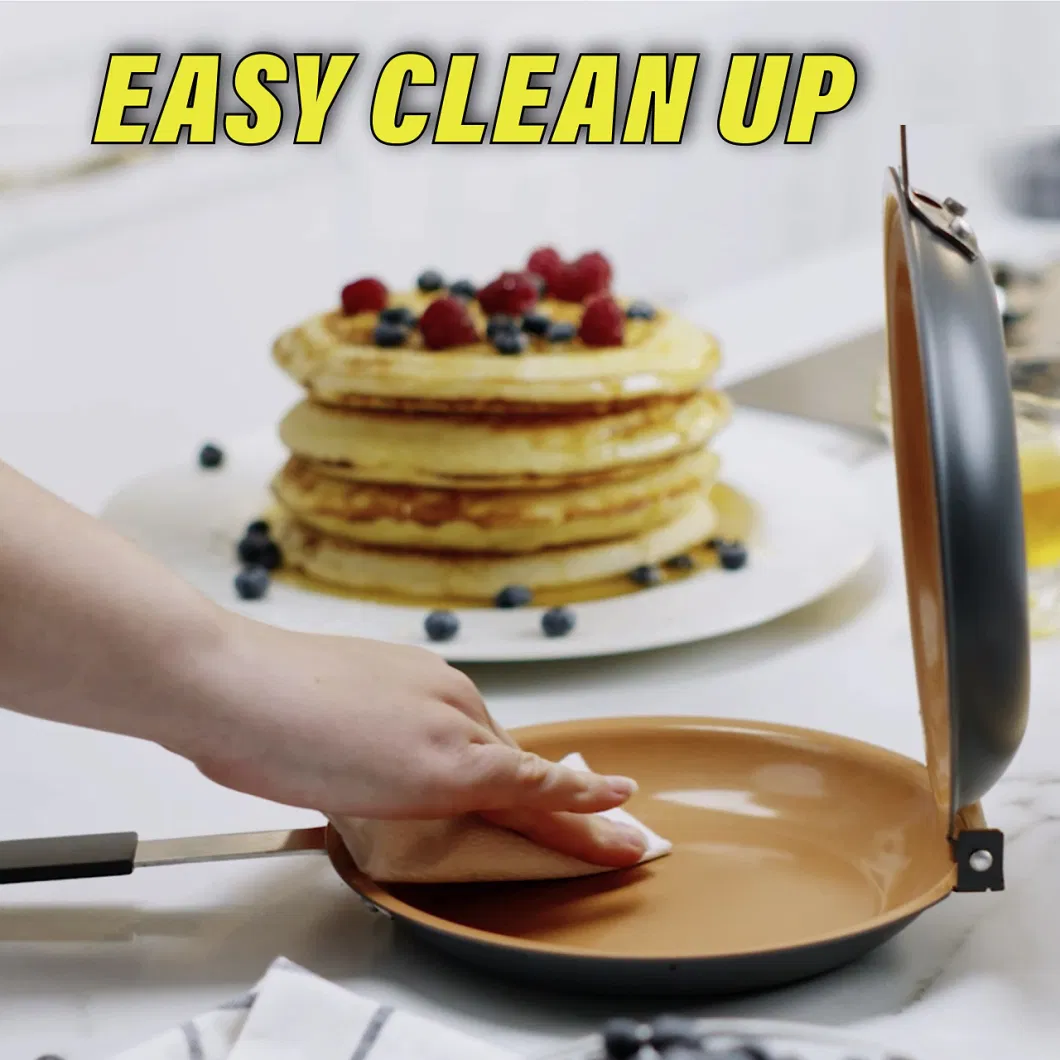 Nonstick-Copper-Pancake Maker Easy-Flip with Double Sided Omelets Frittatas Steel Double Pan