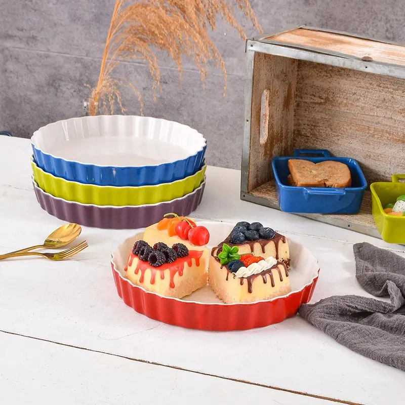 Wholesale Hot Selling High Quality Round Corrugated Ceramic Roaster Pie Dish Quiche Cake Pans for Baking Non-Stick