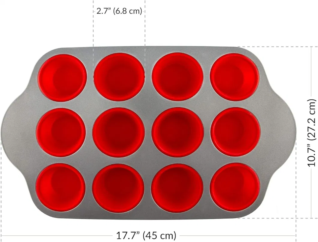 Boxiki Kitchen Non-Stick 12 Cup Silicone Muffin Pan with Steel Frame - BPA Free, Non-Toxic, Anti-Warp, Durable &amp; Easy to Pop Silicone Muffin Tin - Perfect Cupc