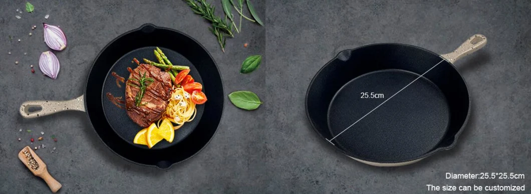 Customized Healthy Cast Iron Cookware Non-Stick Enameled Coating Cast Iron Frying Pan