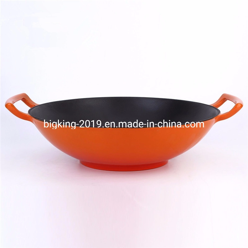 14 Inch Eco Friendly Red Enamel Cast Iron Wok with Lid