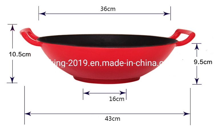 14 Inch Eco Friendly Red Enamel Cast Iron Wok with Lid