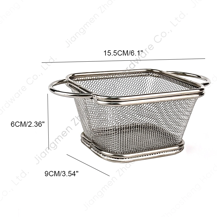 Burger Food Fried Potatoes Chip Serving Stainless Steel Mini Square Fry Basket for French Fries