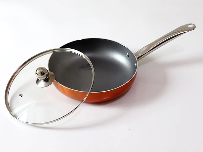 Food Safe Nonstick Deep Fry Pan with Lid Copper Skillet Cooking Pots Wok Pan Oil Free Ceramic Induction Base Frying Pan
