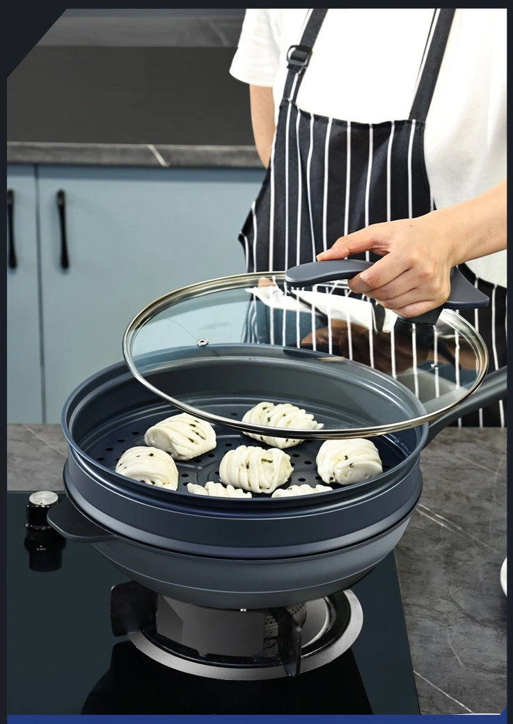 Chinese Style Non-Stick Frying Pan with Glass Lid and Handle 32cm Wok