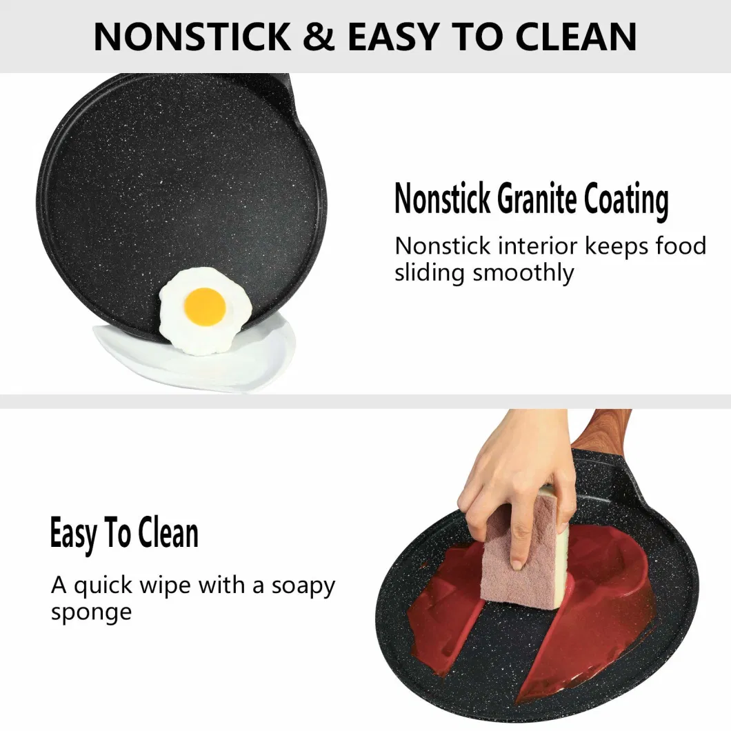 11-Inch Granite Coating Flat-Skillet Nonstick Crepe Tawa Dosa Tortilla Pan with Spreader