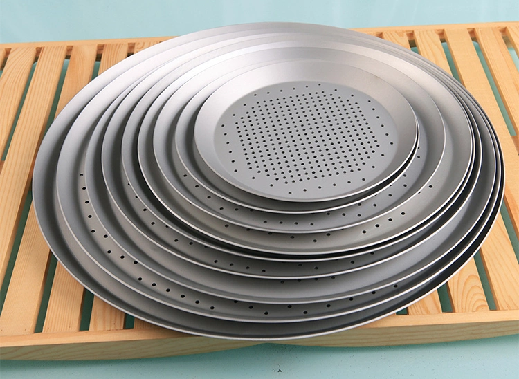 Seamless Anodic Aluminum Round Pizza Pan Non Stick Nontoxic Wide Rim Baking Tray Baker Roasting Pan Microwave Crisper for Oven