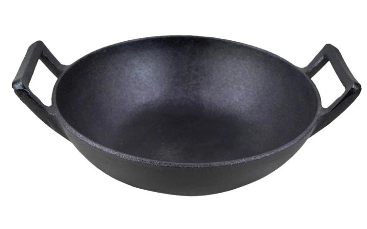 12&quot; Non Stick Cast Iron Chef Big Wok Cast Iron Chinese Wok OEM Braise Wok with Double Handle
