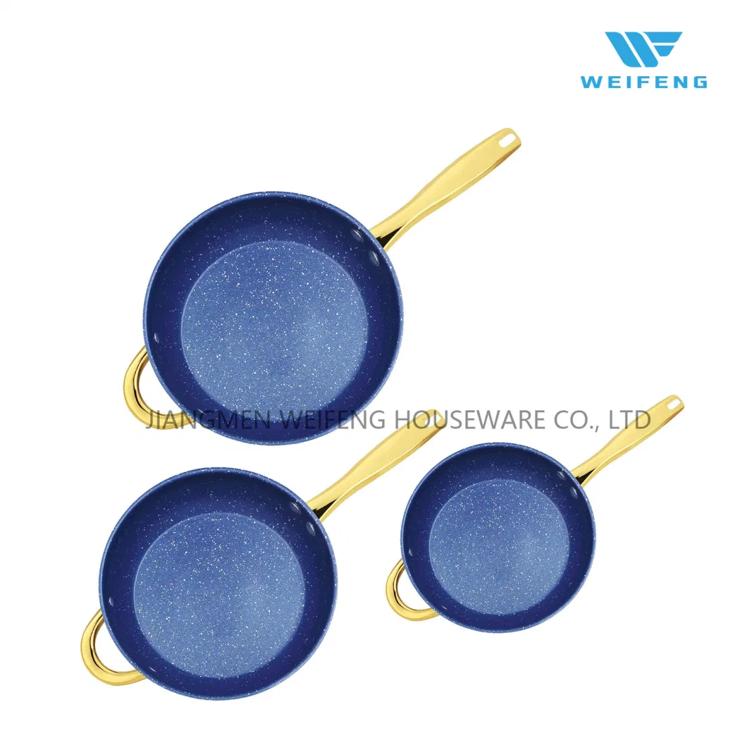 Non Stick Coating Stainless Steel Frying Pan Set with 18K Golden Plated S/S Hollow Handle