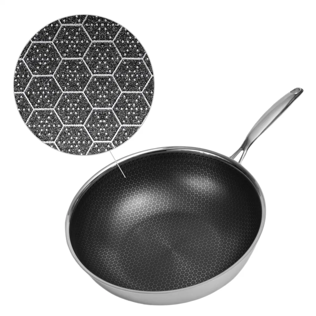 Best Selling Stainless Steel Cookware Non-Stick Honey Comb Coating 30cm Wok