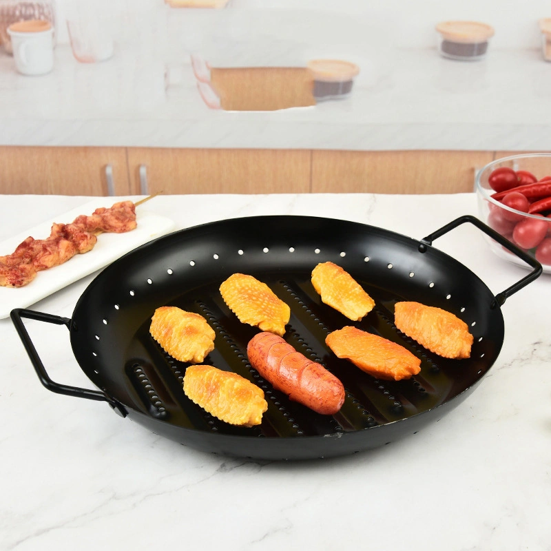 Non-Stick Barbecue Pan Carbon Steel Round Household Commercial Barbecue Grill Pan Bl15974