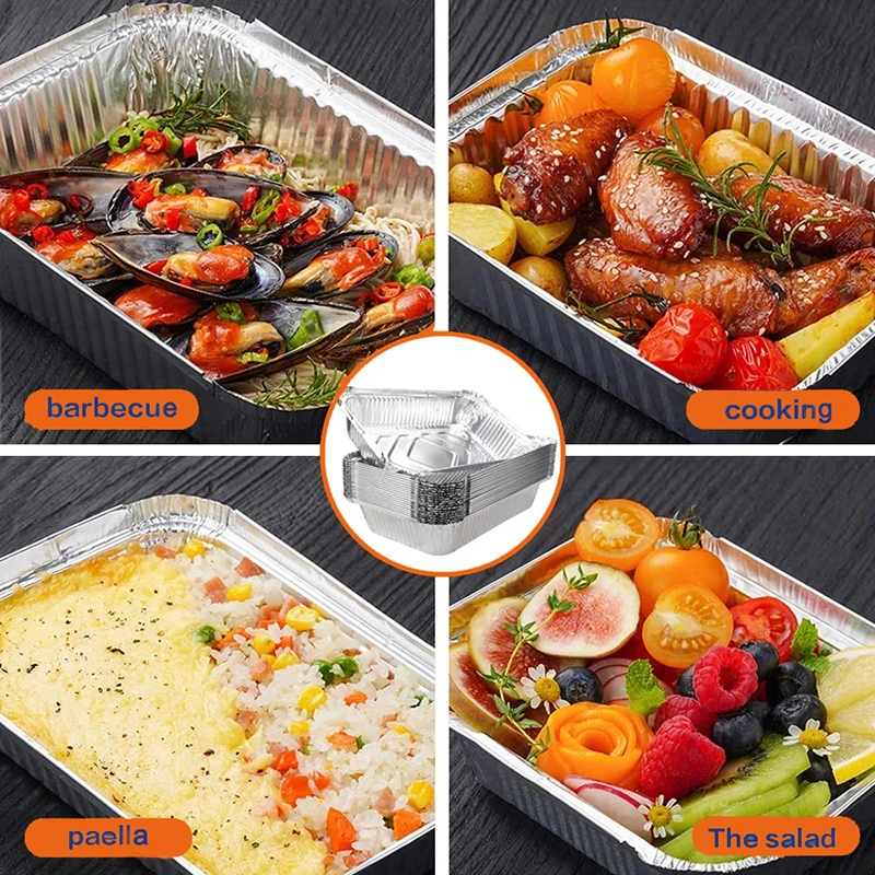 Large Disposable Aluminium Foil Pans with Lids 8X4 in Food Containers Best Tin Pans for Takeaway, Baking, Frozen &amp; Food Storage