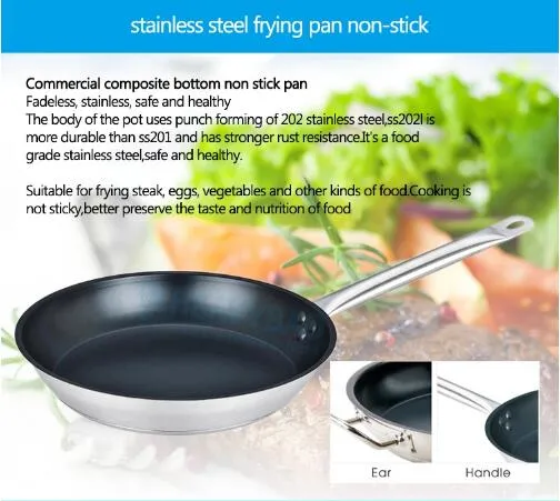Heavybao Stainless Steel Frying Pan Non-Stick for Restaurant