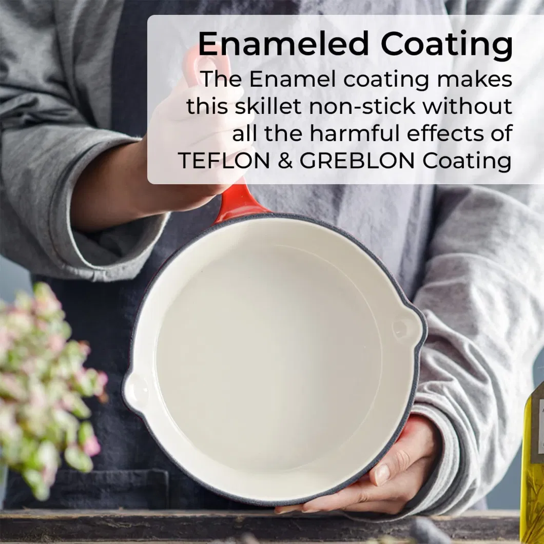 Promo Kitchen Cookware Metal Handle Enamel Cast Iron Grill Pan Ceramic Frying Pan Small Frying Pan