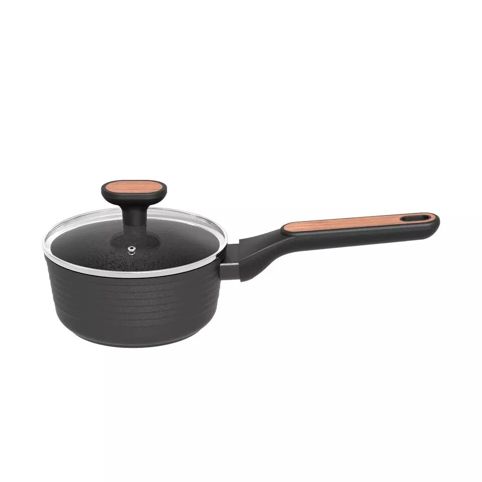 Line Style Series Black Aluminium Cookware Sets Withsoft Touch Bakelite Handle Pots and Pans with Induction Bottom