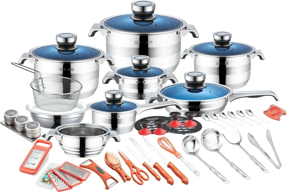Wholesale OEM 18 10 Stainless Steel Cookware Set 12 PCS Cooking Pan Set Kitchenware with Glass Lid
