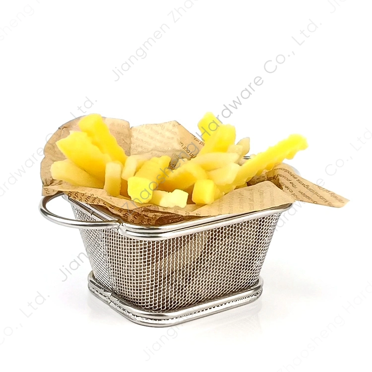 Burger Food Fried Potatoes Chip Serving Stainless Steel Mini Square Fry Basket for French Fries