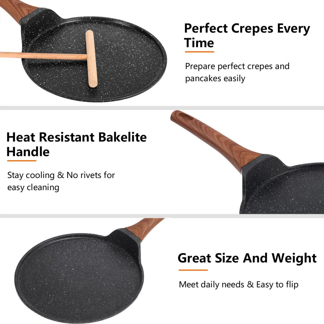 11-Inch Granite Coating Flat-Skillet Nonstick Crepe Tawa Dosa Tortilla Pan with Spreader