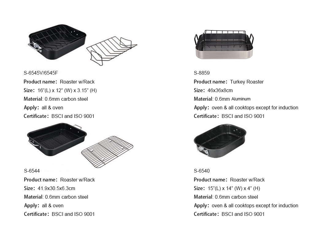 Home Kitchen Oval Roaster Pan Carbon Steel Non Stick Turkey Roaster Pan with Baking Rack