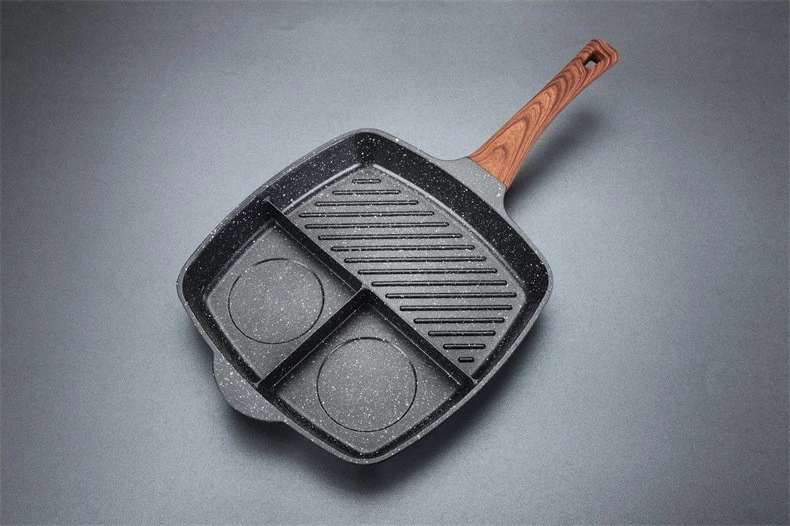 Aluminum Multifunctional Non Stick Induction Marble Divided Grill Pan 3-in-1 Breakfast Steak Frying Pan