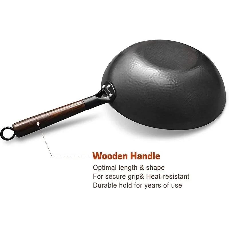 High Quality Handmade Iron Wok Non-Stick Carbon Steel Wok Pan Non-Coating Chinese Wok