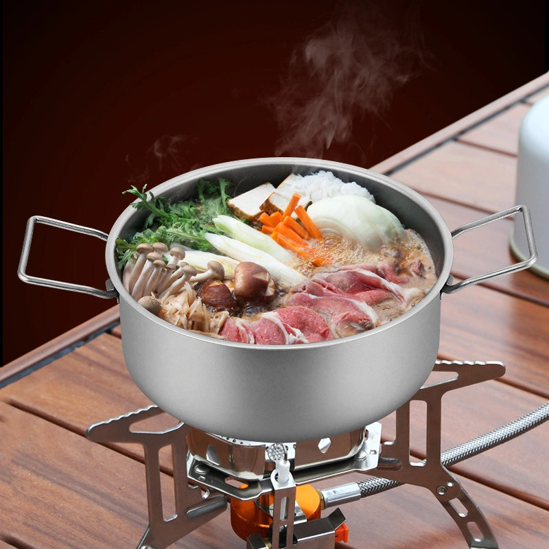 Family Outdoor Camping Durable Portable Pure Titanium Soup Pot Pan