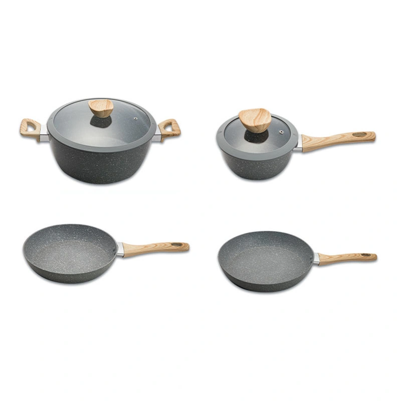 Marble Coated Non Stick Cooking Pots Pans Glass Lids Frying Pan Cookware Set