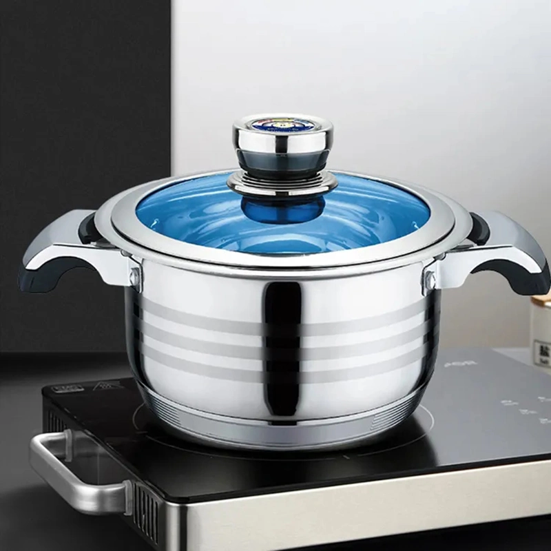 Multifunction 12PCS Stainless Steel Cooking Pot with Blue Glass Lid Casserole Frying Pan Cookware Set