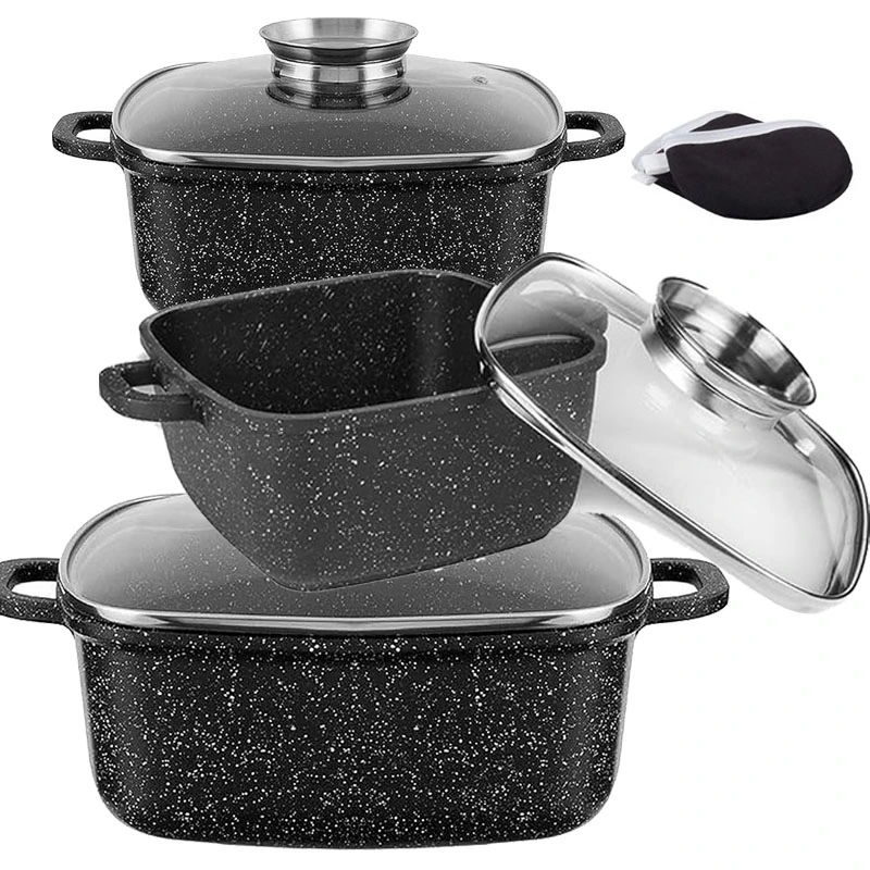 OEM 17PCS Die Cast Aluminum Square Pot Cookware Set with Granite Coating Deep Pan