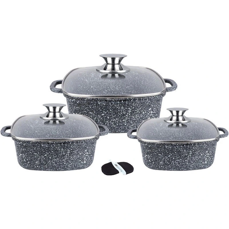 OEM 17PCS Die Cast Aluminum Square Pot Cookware Set with Granite Coating Deep Pan