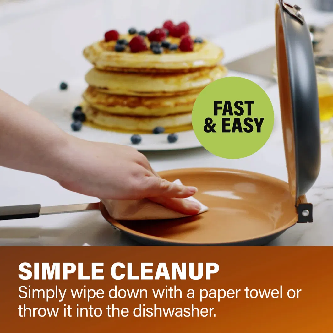 Nonstick-Copper-Pancake Maker Easy-Flip with Double Sided Omelets Frittatas Steel Double Pan