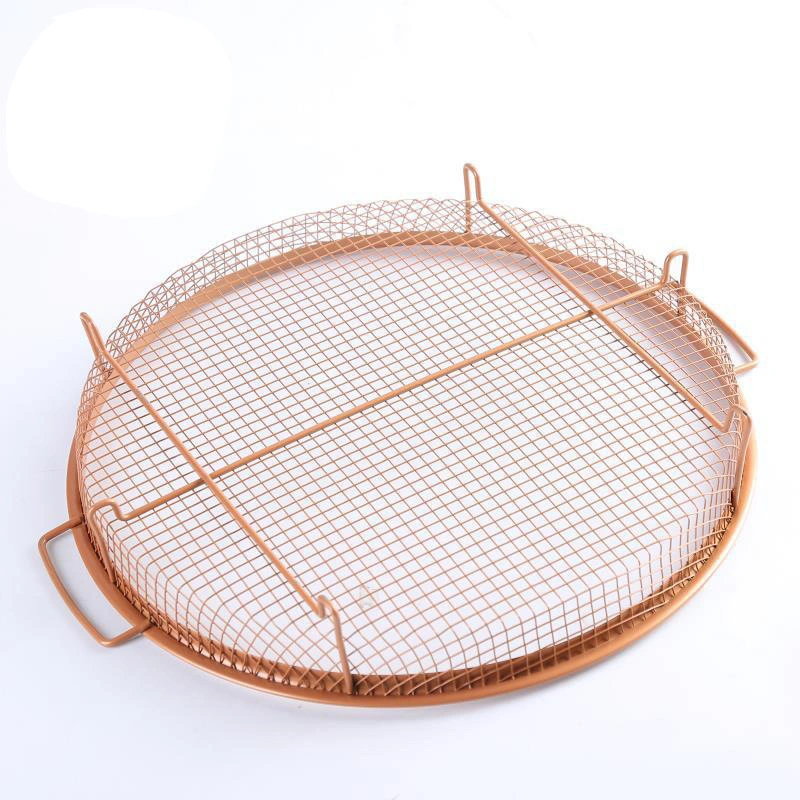 Durable Non-Stick 2 Piece Set Round Copper Air Fry Crisper Tray Mesh Baking Tray Non-Stick Round Baking Pan Scratch Proof Esg15987